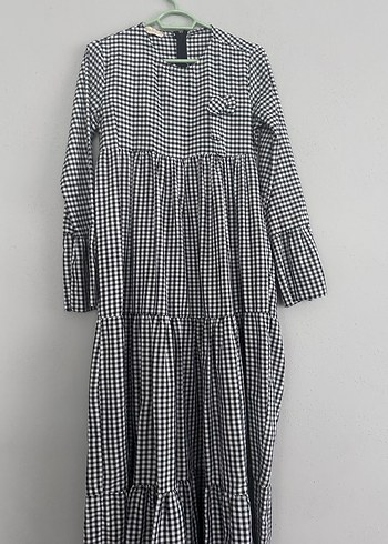 Gri Ekose Uzun Salaş Kadın Elbise - Görsel 2