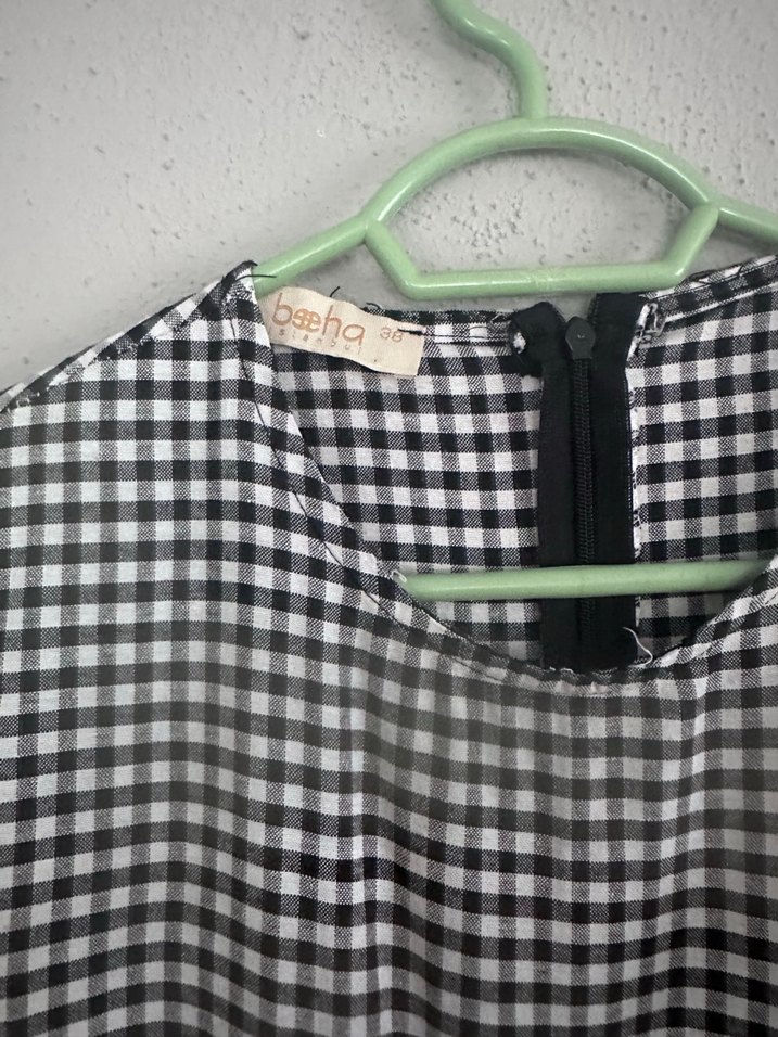 Gri Ekose Uzun Salaş Kadın Elbise - Görsel 5