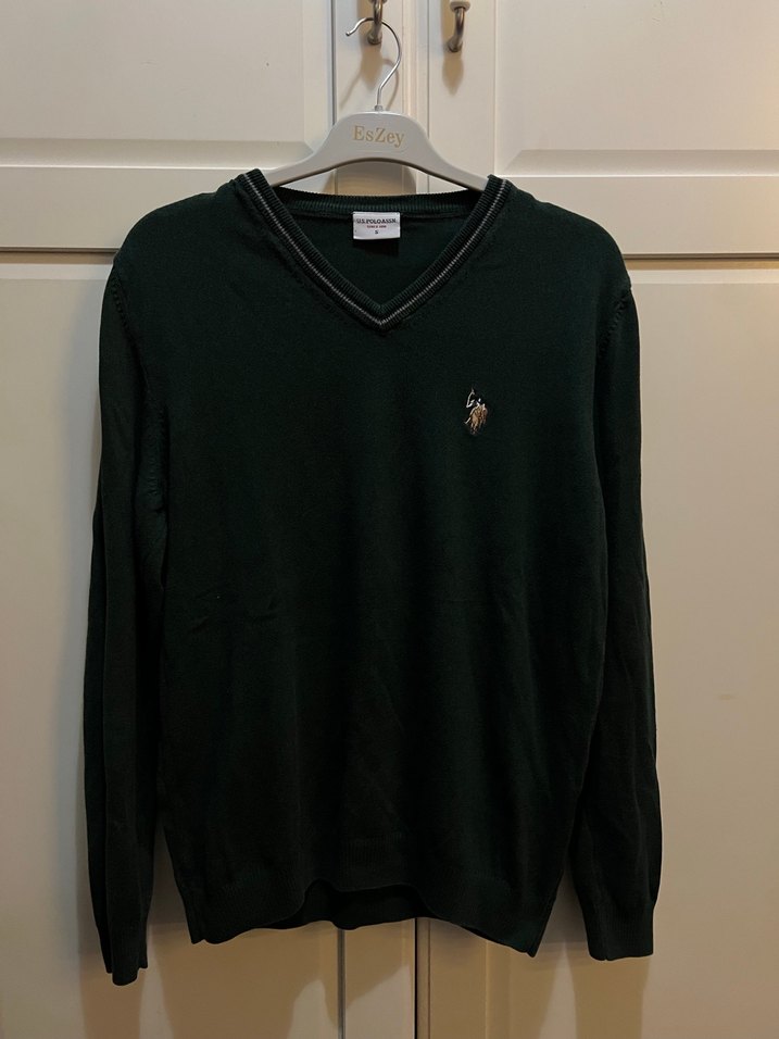 V Yaka Yeşil Erkek Triko Kazak - Görsel 2