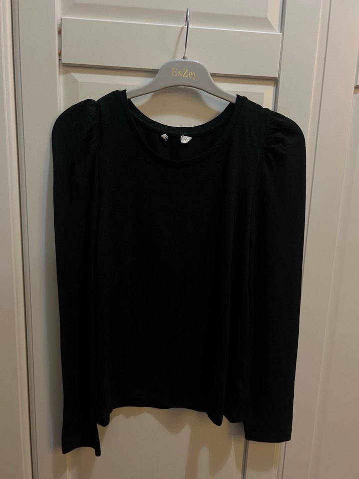 Siyah Uzun Kollu Balon kol  Kadın Bluz - Görsel 3