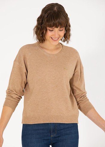 Bej Kadın Kazak, Bisiklet Yaka, Salaş - Görsel 2