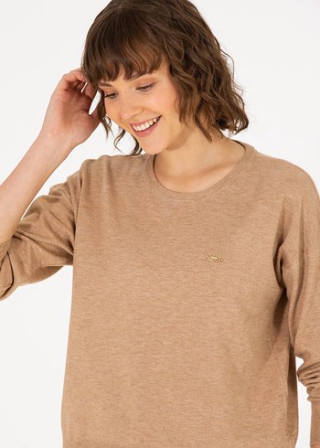 Bej Kadın Kazak, Bisiklet Yaka, Salaş - Görsel 7