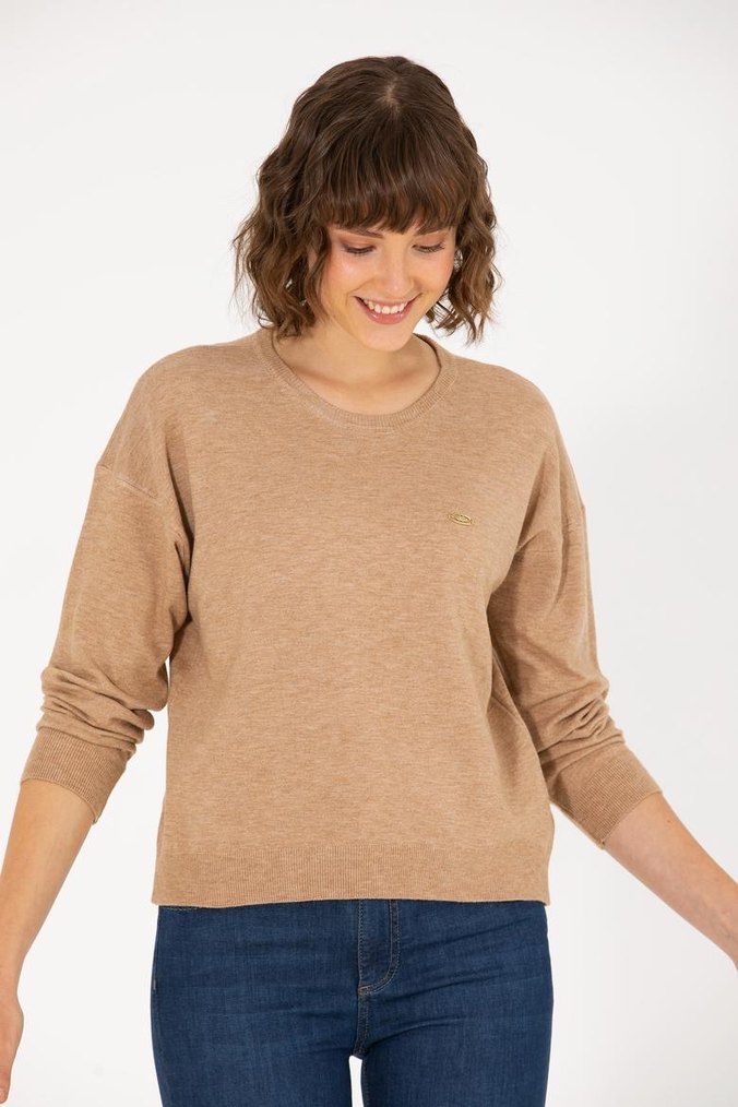 Bej Kadın Kazak, Bisiklet Yaka, Salaş - Görsel 2