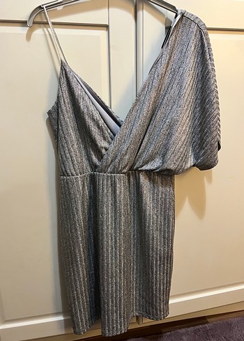 Drapeli Gri Midi Kokteyl Elbisesi - Görsel 5