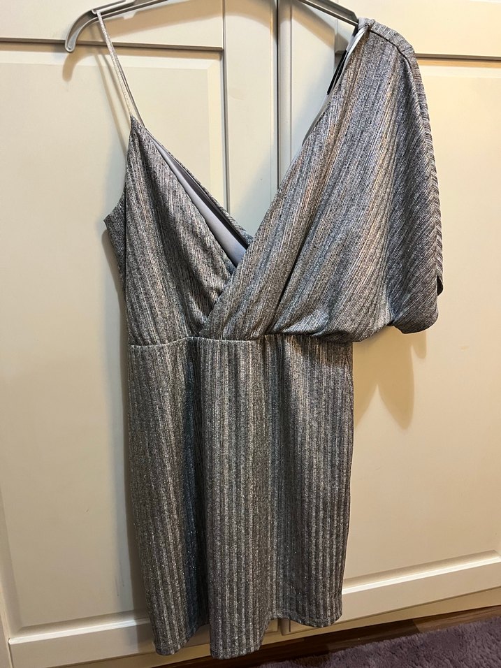 Drapeli Gri Midi Kokteyl Elbisesi - Görsel 5