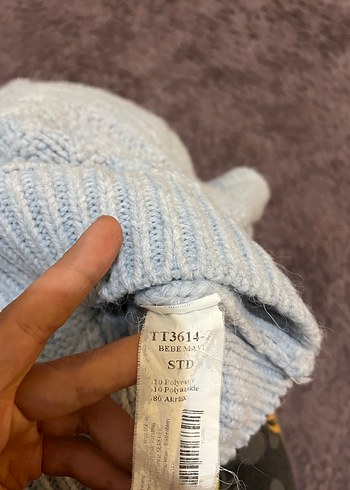 Bebe Mavisi Yüksek Yakalı Örgü Kadın Kazak - Görsel 3