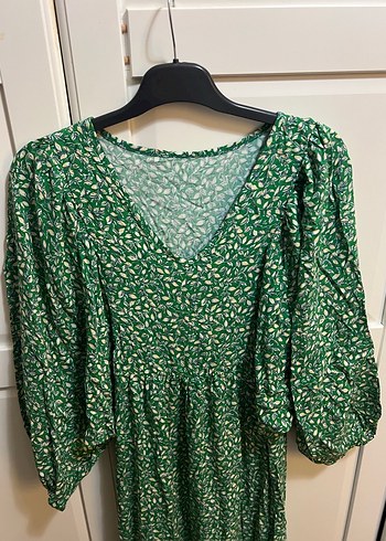 v yaka limon desenli uzun elbise - Görsel 5