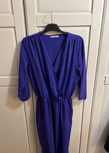 v yaka uzun kollu mor tulum - Görsel 5