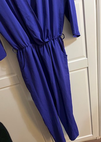 v yaka uzun kollu mor tulum - Görsel 6