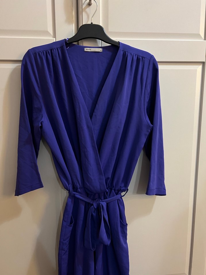 v yaka uzun kollu mor tulum - Görsel 2