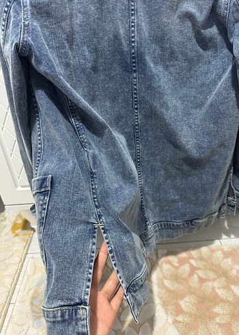 s Beden Düğmeli Mavi Kadın Denim Ceket