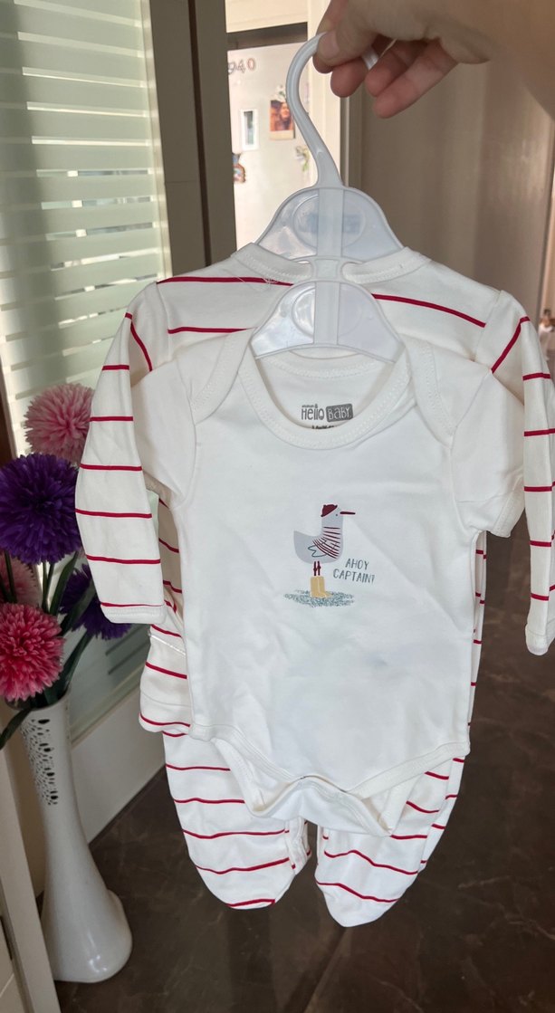 Beyaz Baskılı Uzun Kollu Bebek Body - Görsel 5