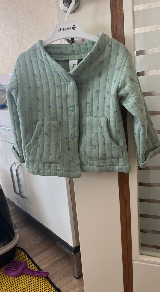 Kız Çocuk Düğmeli su yeşili Ceket - Görsel 3