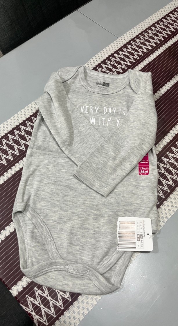 Gri Uzun Kollu Örgü Bebek Body - Görsel 4