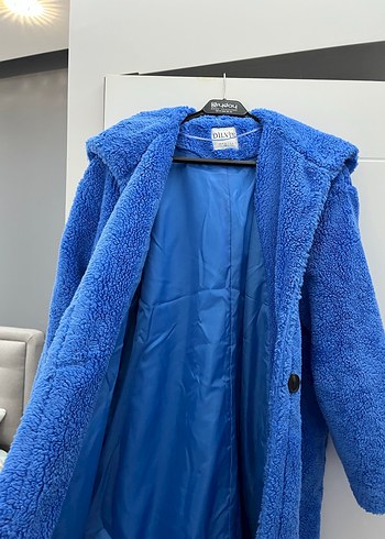 Mavi Uzun Peluş Kaban - Görsel 2