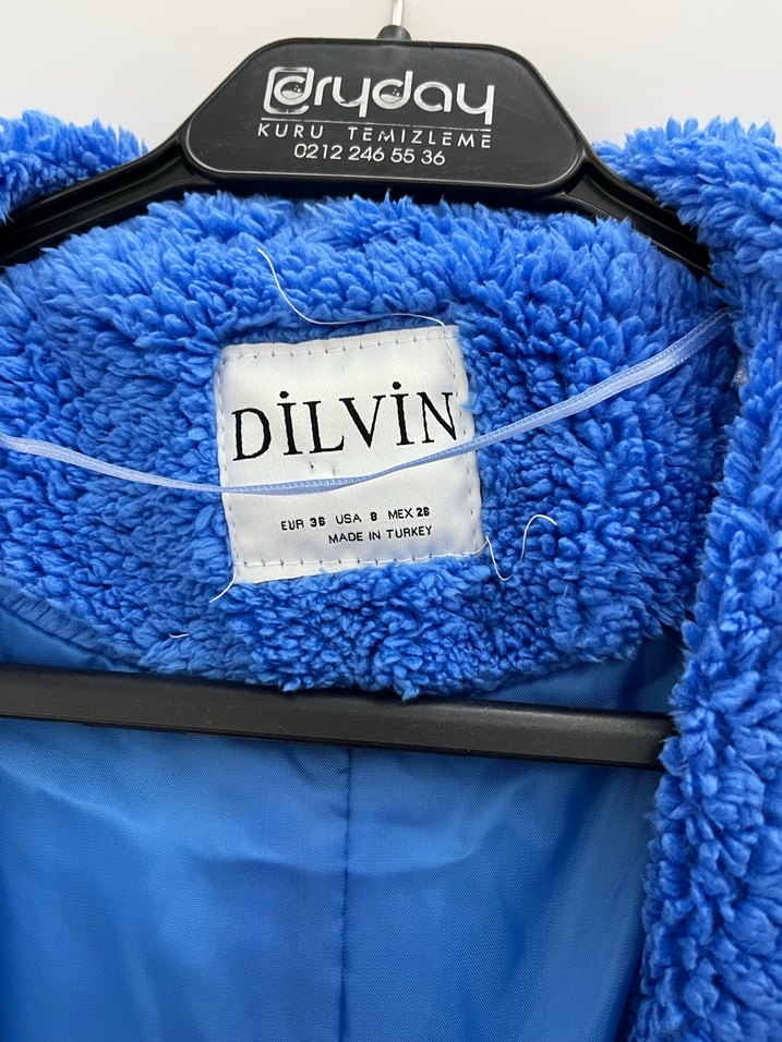 Mavi Uzun Peluş Kaban - Görsel 3