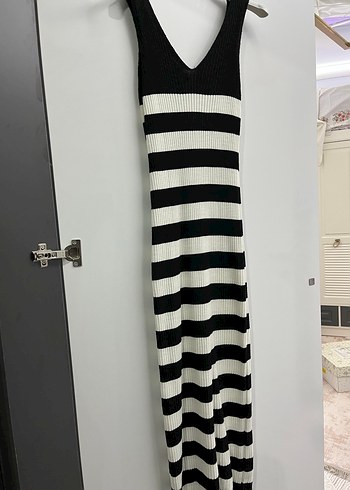 Siyah Çizgili Uzun Kollu Triko Elbise - Görsel 2
