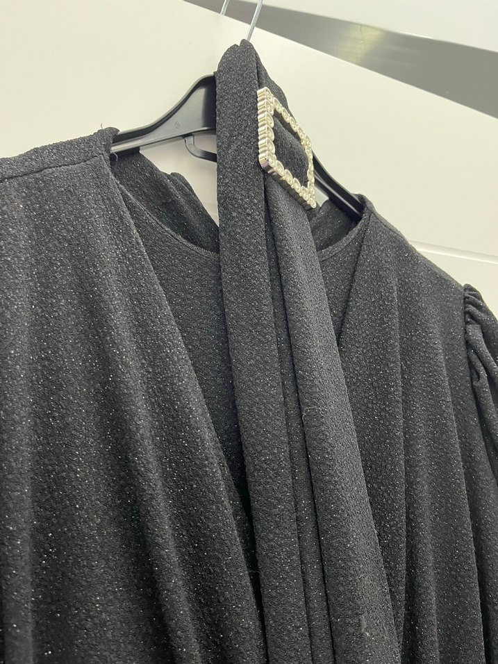 Kemerli Siyah Uzun Elbise - Görsel 2