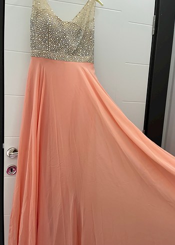 Payetli V Yaka Uzun Pembe Abiye Elbise - Görsel 3