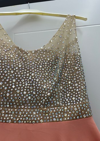 Payetli V Yaka Uzun Pembe Abiye Elbise - Görsel 2