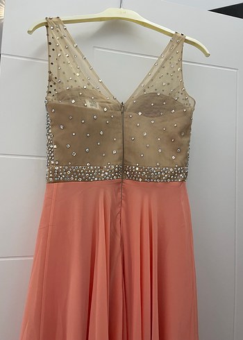 Payetli V Yaka Uzun Pembe Abiye Elbise - Görsel 4