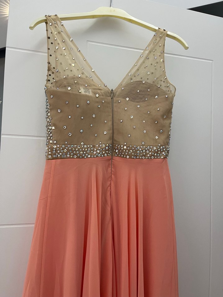 Payetli V Yaka Uzun Pembe Abiye Elbise - Görsel 4