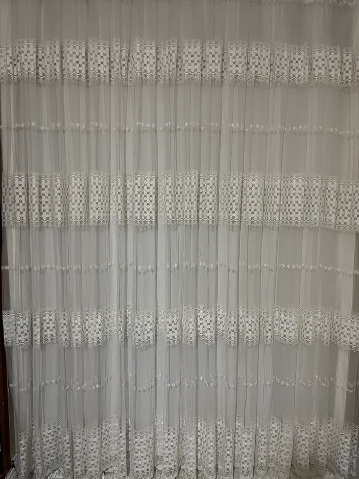 Taç Marka Modern Klasik Nakışlı Beyaz Tül Perde - Görsel 3