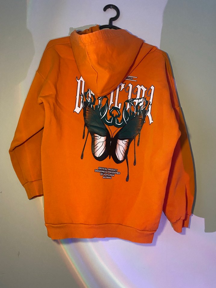 Turuncu Kapüşonlu Uzun Kollu Sweatshirt - Görsel 2