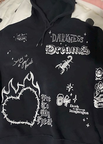 Siyah oversize Kapüşonlu Baskılı unisex Sweatshirt - Görsel 2