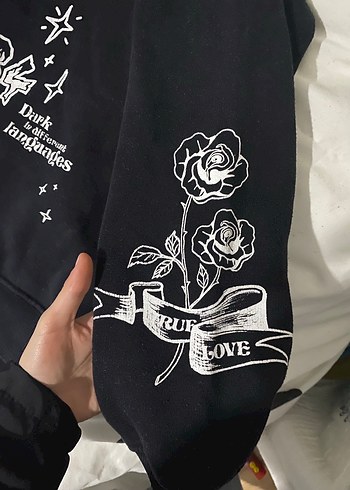 Siyah oversize Kapüşonlu Baskılı unisex Sweatshirt - Görsel 3