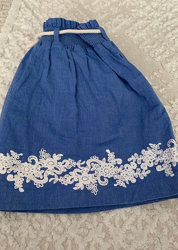 Nakışlı Dantelli Kız Kot Etek - Görsel 2