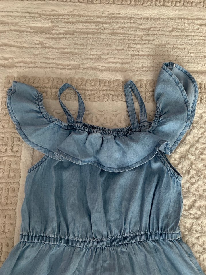 Kız Çocuk Fırfırlı Denim Elbise - Görsel 4