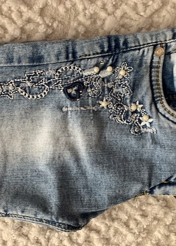 Nakışlı ve Payetli mavi Kot Pantolon - Görsel 4