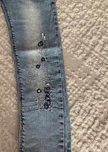 Nakışlı ve Payetli mavi Kot Pantolon - Görsel 3
