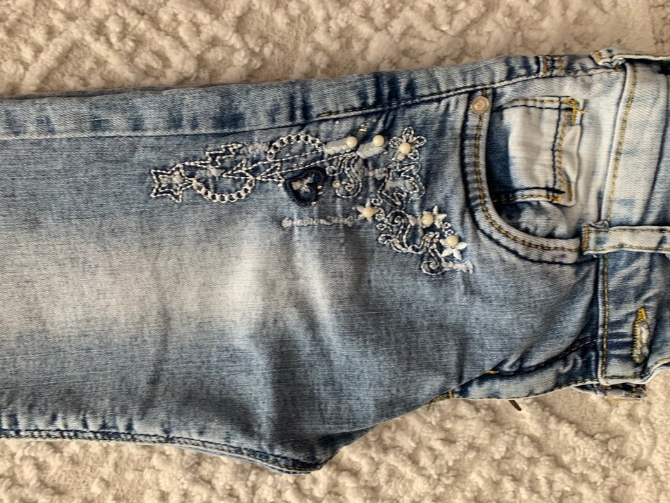 Nakışlı ve Payetli mavi Kot Pantolon - Görsel 4