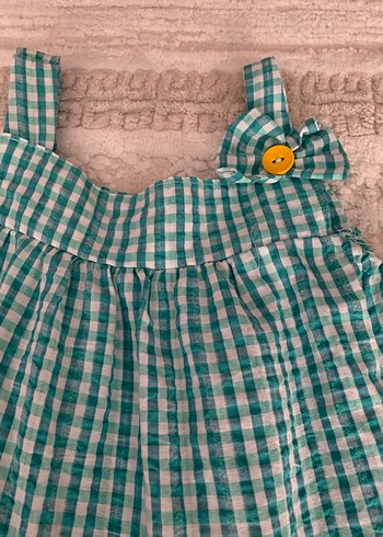 Turkuaz Kareli Bohem Kız Elbisesi - Görsel 3