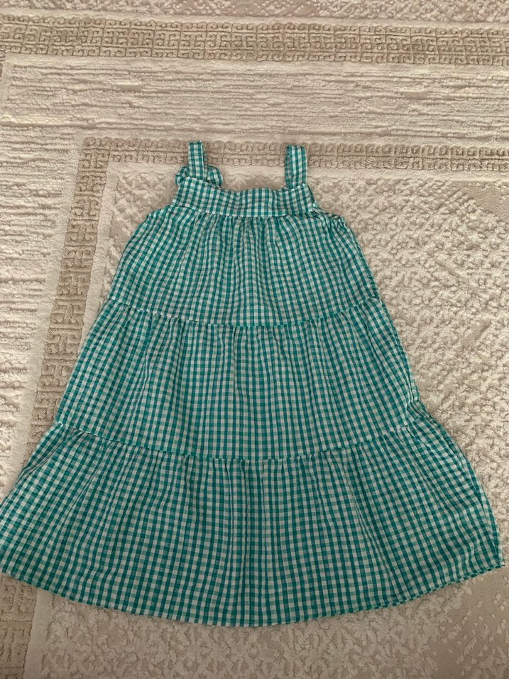 Turkuaz Kareli Bohem Kız Elbisesi - Görsel 2