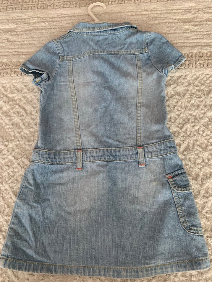 Nakışlı Düğmeli Kız Denim Elbise - Görsel 2