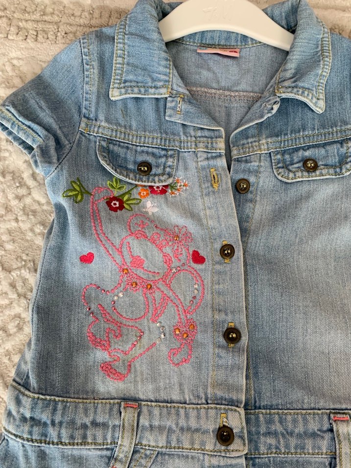 Nakışlı Düğmeli Kız Denim Elbise - Görsel 3