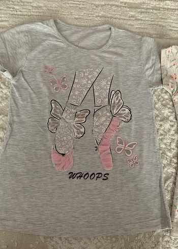 Kız Çocuk Nakışlı Gri ve karışık desenli Tişört. - Görsel 2