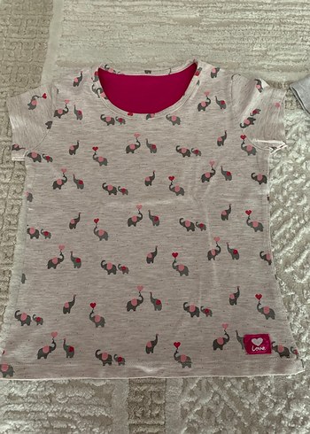 Kız Çocuk Nakışlı Gri ve karışık desenli Tişört. - Görsel 4