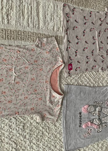 Kız Çocuk Nakışlı Gri ve karışık desenli Tişört. - Görsel 5