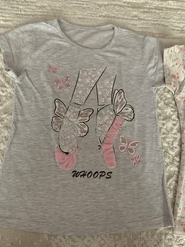 Kız Çocuk Nakışlı Gri ve karışık desenli Tişört. - Görsel 2