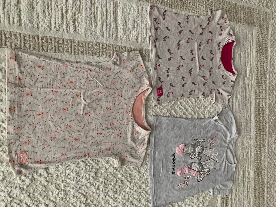 Kız Çocuk Nakışlı Gri ve karışık desenli Tişört. - Görsel 5