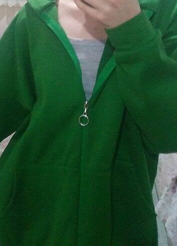 yeşil oversize sweat hırka