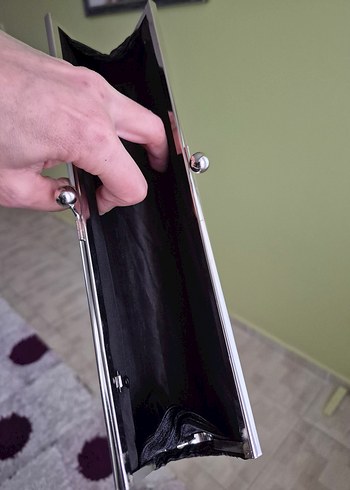 Siyah Saten Clutch Portföy El Çantası - Görsel 9