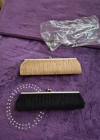 Siyah Saten Clutch Portföy El Çantası - Görsel 4