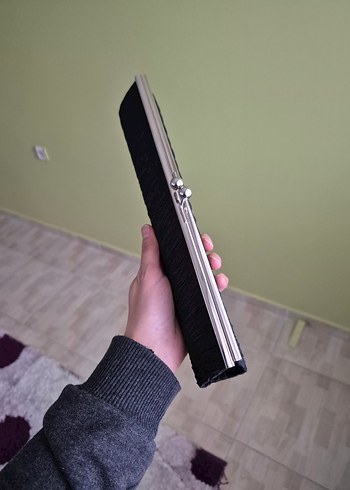 Siyah Saten Clutch Portföy El Çantası - Görsel 3