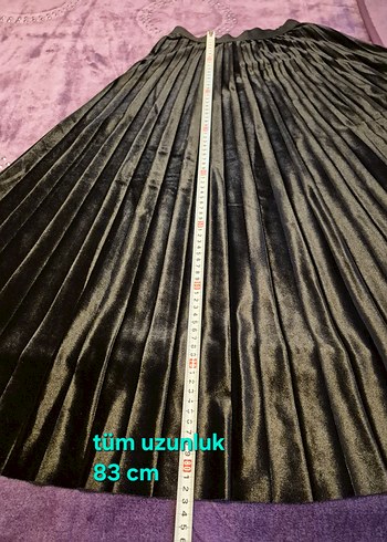 Siyah Pilili Kadife Süet Uzun Etek - Görsel 18