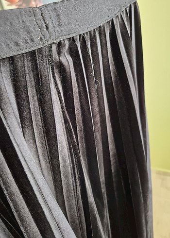 Siyah Pilili Kadife Süet Uzun Etek - Görsel 15